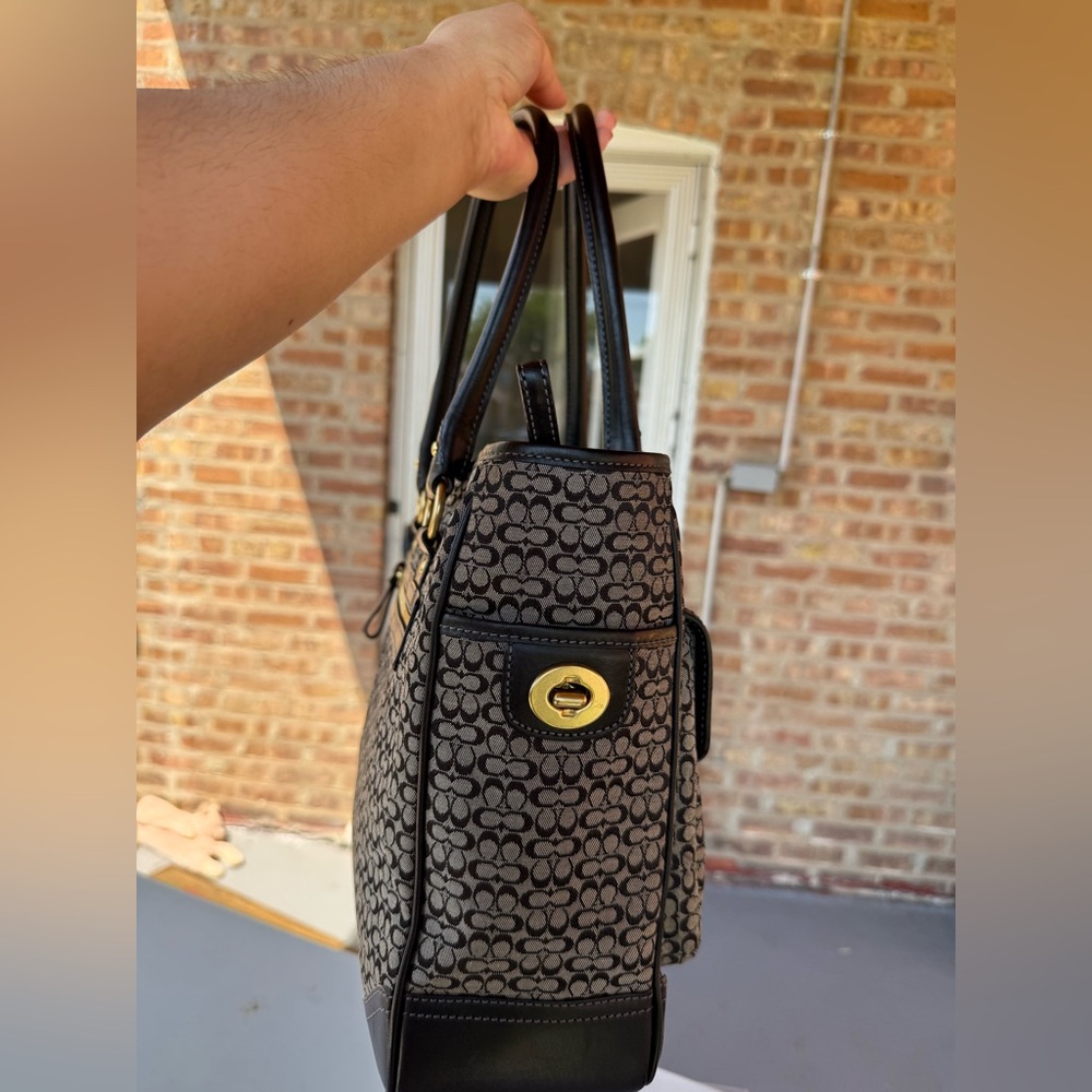 Coach Signature Jacquard Tote Bag in Charcoal/Black Mini Cs Business Travel - Picture 4 of 8